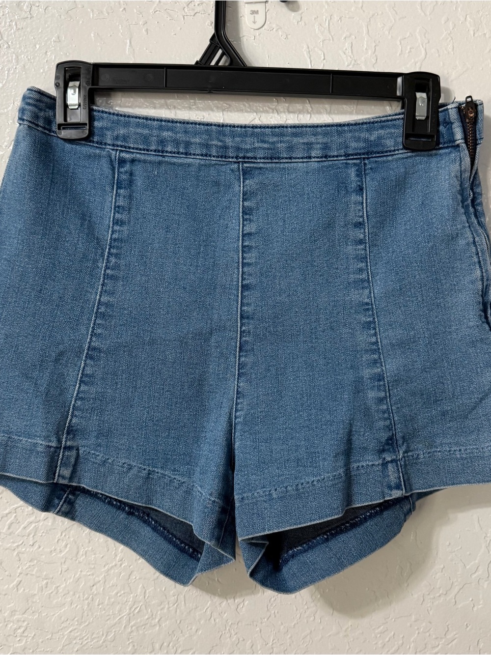 HM Womens High Waist Denim Shorts Blue Side Zip Stretch Jean Size 10